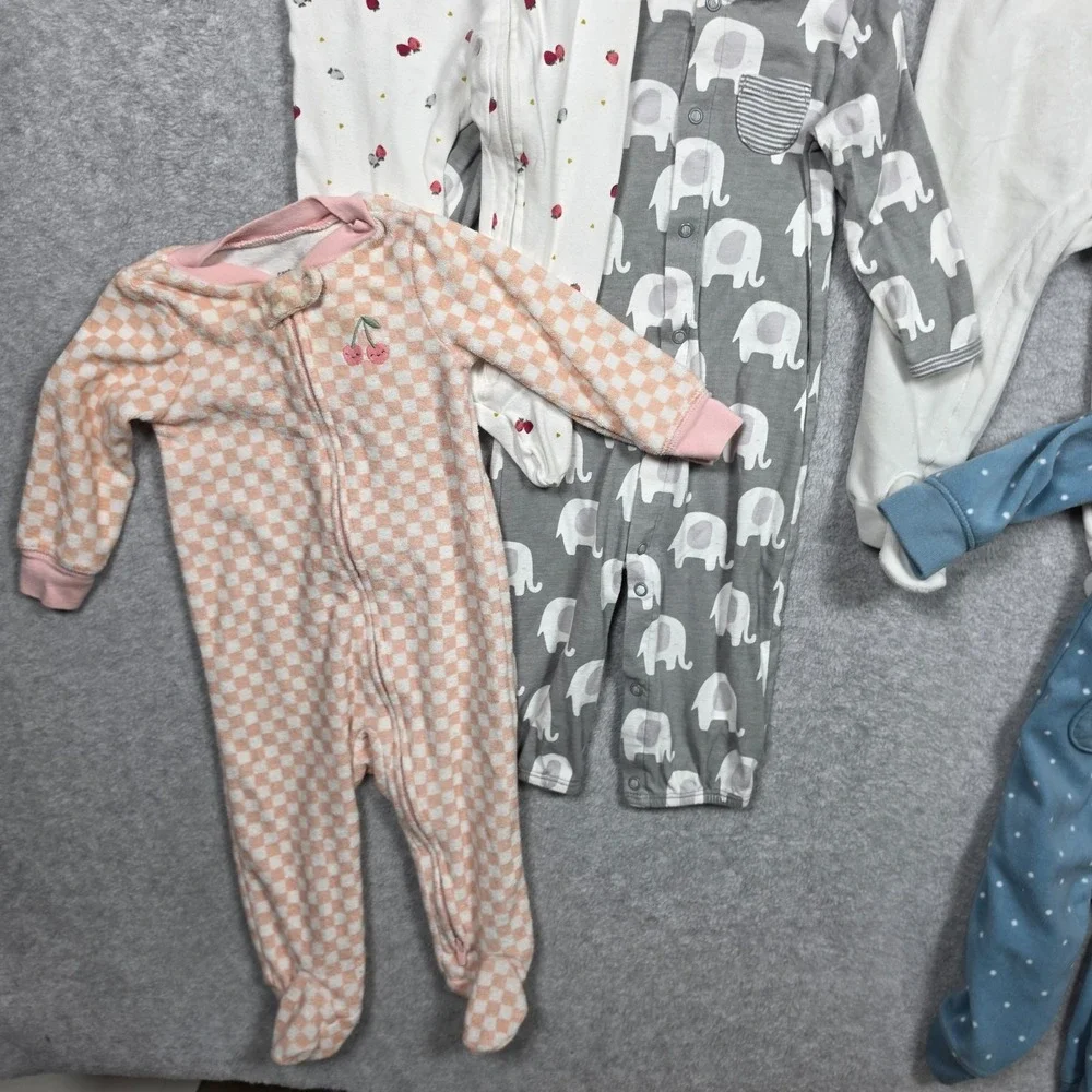 Lot of 8 One Piece Carters Full Suit Girls Size 9 Months Multicolor Pajamas PJs